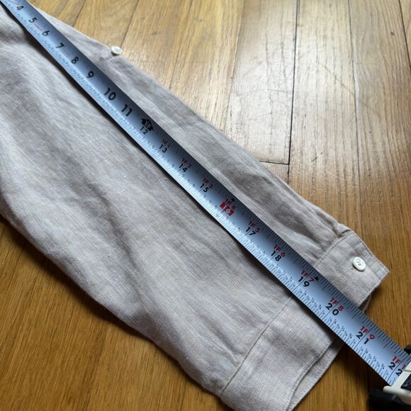 J. Mclaughlin Size L Beige Linen Long Sleeve Button-Down Lagenlook Dress - Picture 8 of 16